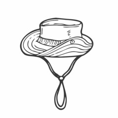 Fishing hat doodle. Bucket hat. Travel and fishing concept