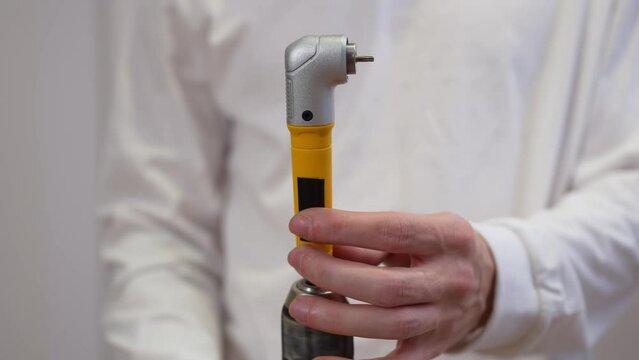 Special bent at an angle of 90 degrees nozzle for electric screwdriver. 