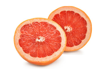 Fototapeta na wymiar Halves of tasty ripe grapefruit on white background