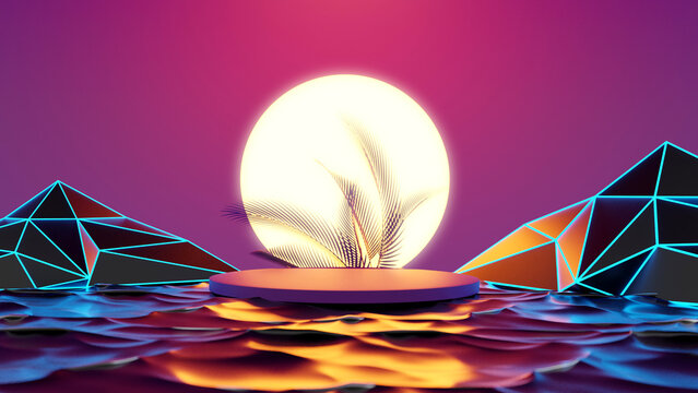 3d rendering illustration of background abstract, podium stage art display wallpaper, product pedestal stand, gaming cyberpunk style