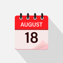 Fototapeta premium August 18, Calendar icon with shadow. Day, month. Flat vector illustration.