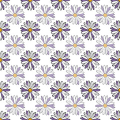 White with Purple and White Daisies Seamless Pattern background