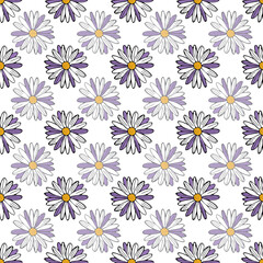 White with Purple and White Daisies Seamless Pattern background