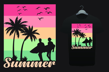  Summer Vector T Shirt Design With Plam Trees, Summer, Vector, Art PNG Transparent Image
