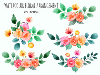 watercolor set of spring flowers arrangement