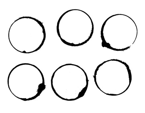 Set of 6 splotchy vector drink wine glass coffee tea cup ring spill stains