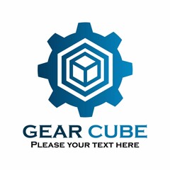 Gear cube logo template illustration. suitable for mobile, app, media, medical, industry, brand, emblem, equiepment, connection website etc