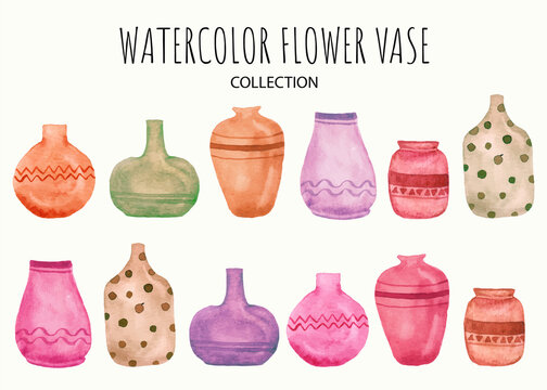 Watercolor Set Of Flower Vase Collection