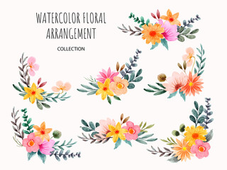 Fototapeta na wymiar watercolor set of summer floral arrangement