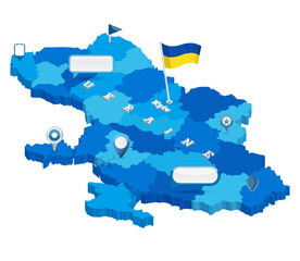 Ukraine isometric map and 3D map icons