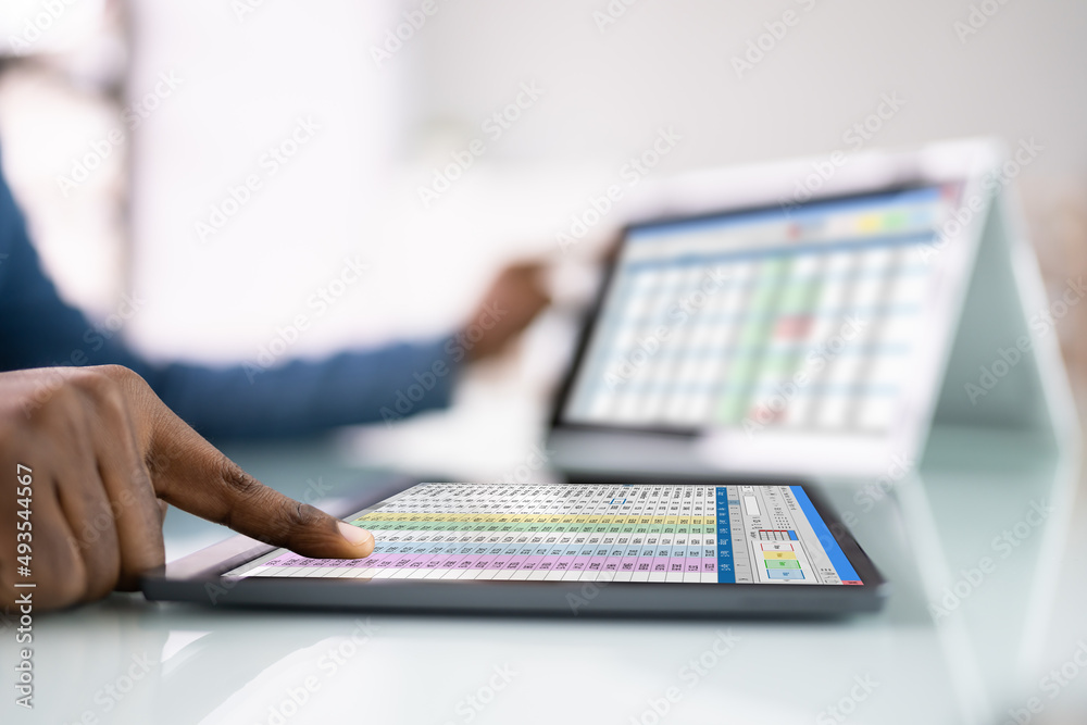 Poster financial analyst using spreadsheet software