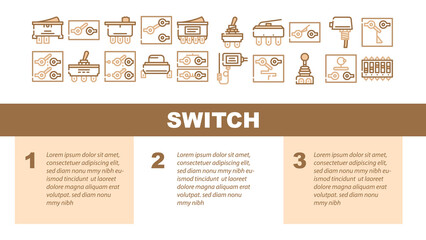 Switch Electricity Accessory Landing Web Page Header Banner Template Vector. Double Pole Single Throw Switch Electronic Mechanism Line. Joystick Temperature Measuring Electrical Device Illustration