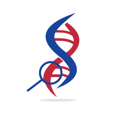 icon, logo vector research molecule dna with a magnifying glass