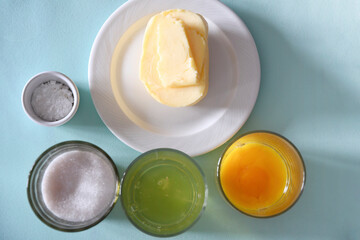 set of ingredients for making shortbread cookies at home