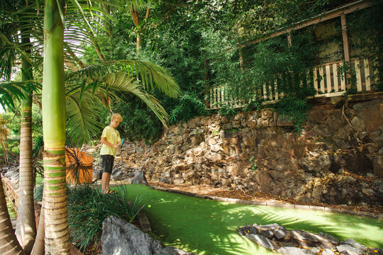 Kids Playing Mini Golf At The Big Banana Fun Park, Coffs Harbour Australia