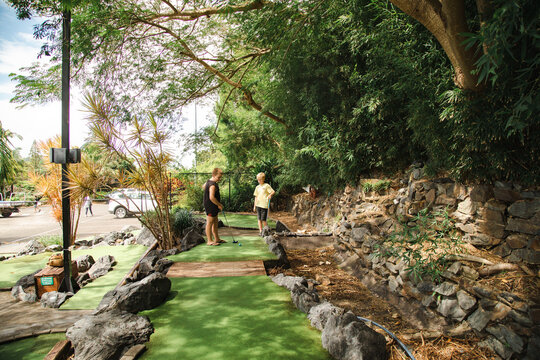 Kids Playing Mini Golf At The Big Banana Fun Park, Coffs Harbour Australia