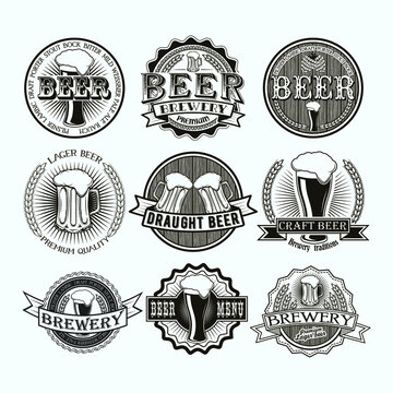 Set beer logo and monogram vector illustration