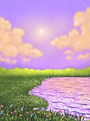 Naklejka na ściany i meble Purple Sunset Illustration