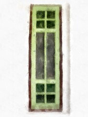 light green antique wooden door european art architecture watercolor style illustration impressionist painting.