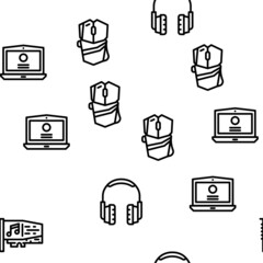 Computer Accessories And Parts Vector Seamless Pattern Thin Line Illustration