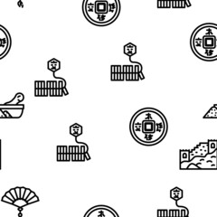 Chinese Accessory And Tradition Vector Seamless Pattern Thin Line Illustration