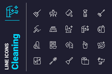 Disinfection and cleaning related icons set