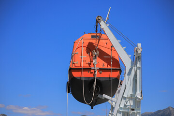 Fototapeta premium Lifeboat or rescue boat in shipyard
