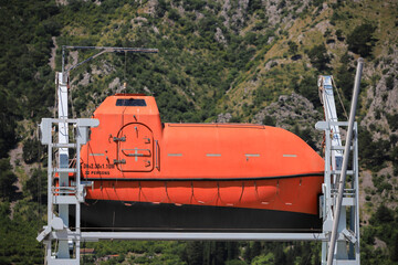 Lifeboat or rescue boat in shipyard