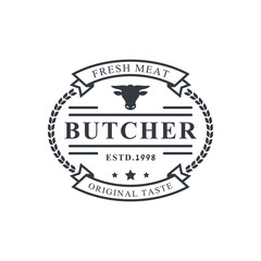 Vintage Retro Butcher shop Vector Illustration Good for Farm or Restaurant Badges with Animals and Meat Silhouettes Typography Emblems Logo Design