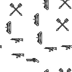 Weapon Military Army Equipment Vector Seamless Pattern Thin Line Illustration