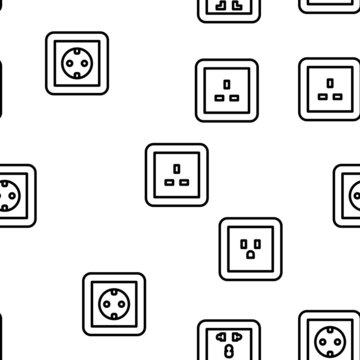 Socket Power Electrical Accessory Vector Seamless Pattern Thin Line Illustration