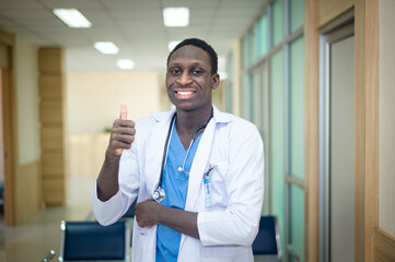 Portraits American african doctor standing in hospital