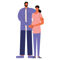 Future parents expecting a child. Mother with tummy and father next to her. Vector illustration
