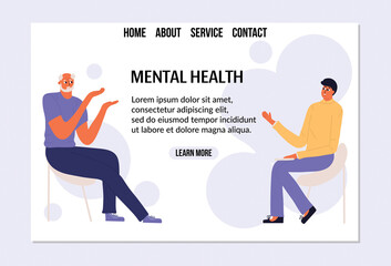 An elderly man at the reception of a psychologist. Medical banner, landing page. Web template design