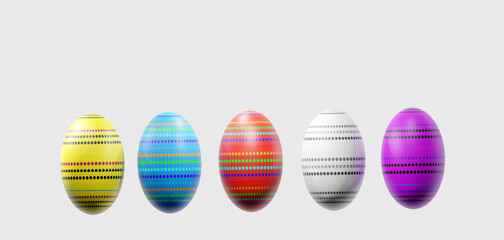 Easter eggs isolated on white background. 3D render illustration.