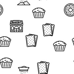 Bakery Delicious Dessert Food Vector Seamless Pattern Thin Line Illustration