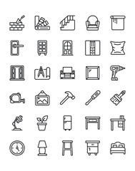 Interior design Icon Set 30 isolated on white background