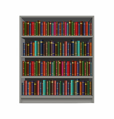 3d realistic vector icon. Bookcase with colorful book rows. Library studying.