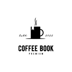 coffee book logo design vintage. cup combine with book logo concept