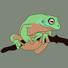 frog cartoon on a tree branch