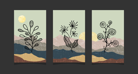Boho art with Abstract mountain background