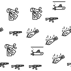 Military Weapon And Transport Vector Seamless Pattern Thin Line Illustration