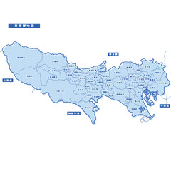東京都地図 シンプル淡青 市区町村