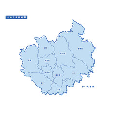 さいたま市地図 シンプル淡青 市区町村