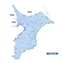 千葉県地図 シンプル淡青 市区町村