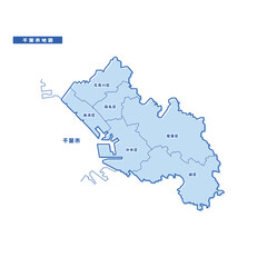 千葉市地図 シンプル淡青 市区町村