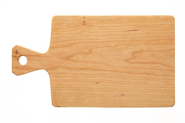 cutting board isolated on white, Stylized handmade cherry wood chopping board