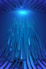 Obraz premium Blue polygonal fragments collide upward against a force sense tech background