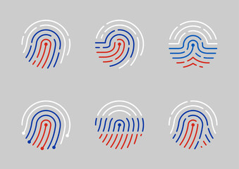 Fingerprint icon editable stroke with Russia flag pattern color, technology identity data concept, flat design illustration isolated on white background with copy space, vector eps 10