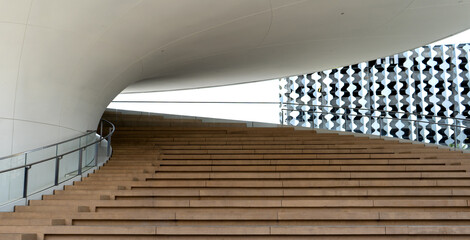 Exterior stairway in modern architecture using curves to create a sense of flow